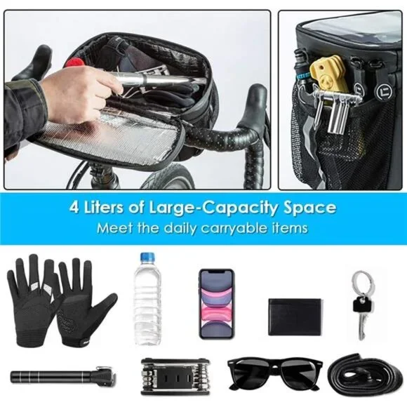 Bike Handlebar Insulated Bag, Bike Front Phone Bag Cooler Storage Pouch - Picture 4 of 7
